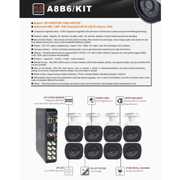 A8B6 8Ch Bullet IP Camera NVR Kit, Support Night Vision / Motion Detection, IR Distance: 15m, A8B6/Kit 720P 1.0MP, A8B6/Kit 960P 1.3MP, A8B6/Kit 1080P 2.0MP A8B6 8Ch Bullet IP Camera NVR Kit, Support Night Vision / Motion Detection, IR Distance: 15m, A8B6/Kit 720P 1.0MP, A8B6/Kit 960P 1.3MP, A8B6/Kit 1080P 2.0MP
